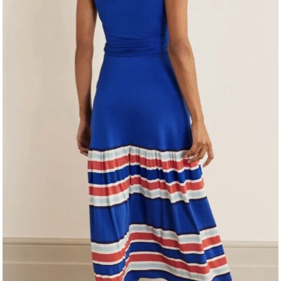 Boden Maxi Blue Eda Dress Striped Hem Cap Sleeve Stretch Belted 6 - Picture 13 of 13
